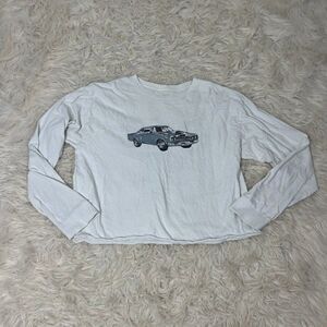 Brandy Melville Womens White Long Sleeve Corey Motor Show 1984 Crop Top Crewneck